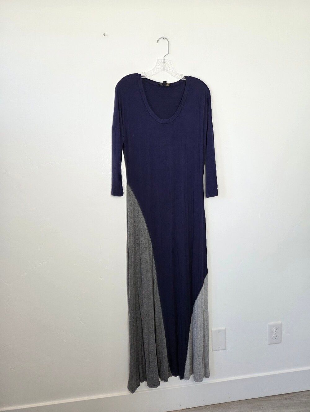 Suzanne Betro Maxi Dress Jersey Knit Navy Gray Colorblock Comfy Casual Large